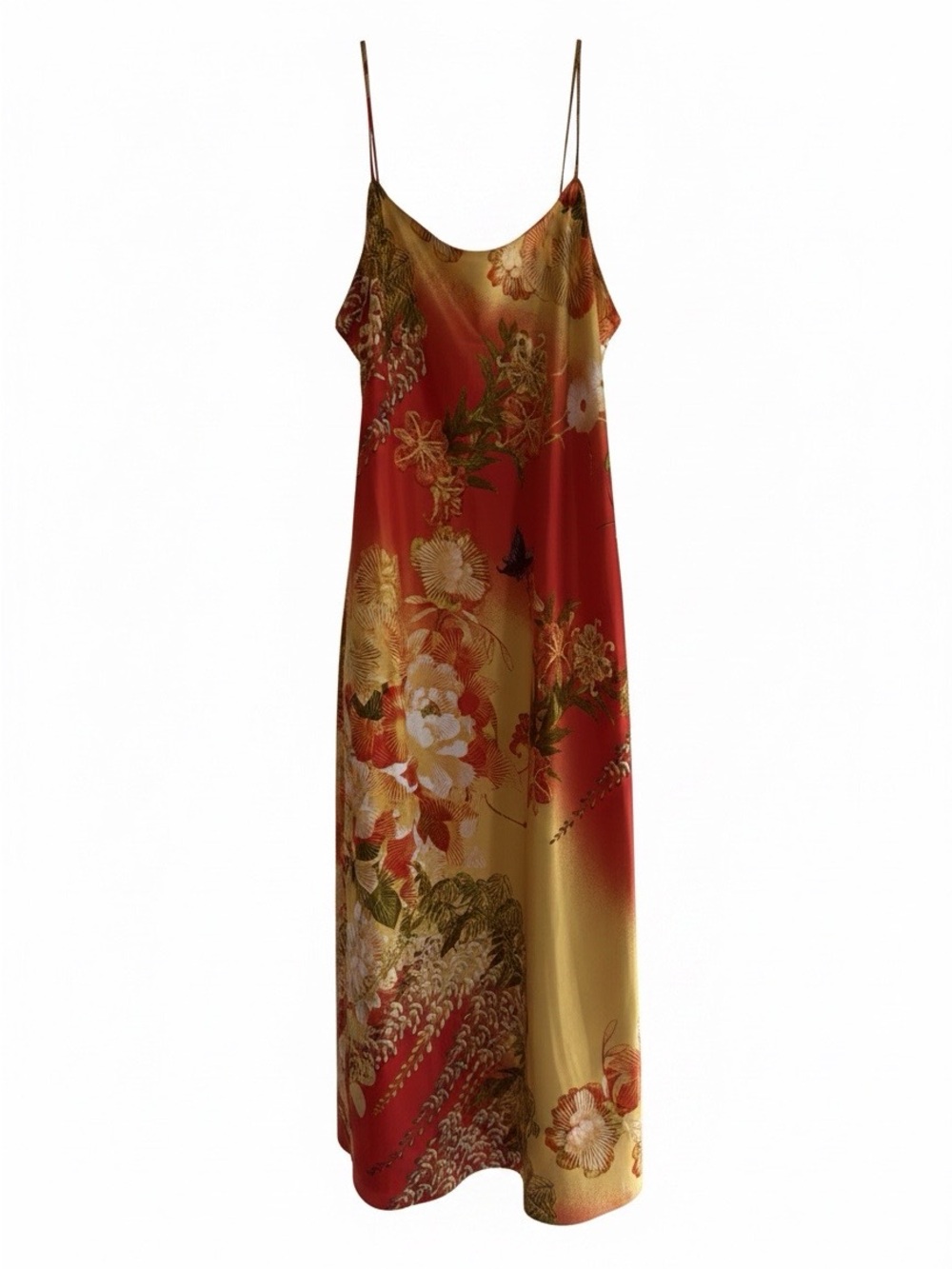 Natori Floral Night Gown/ Negligee or Slip Dress in Orange and Gold Tones
